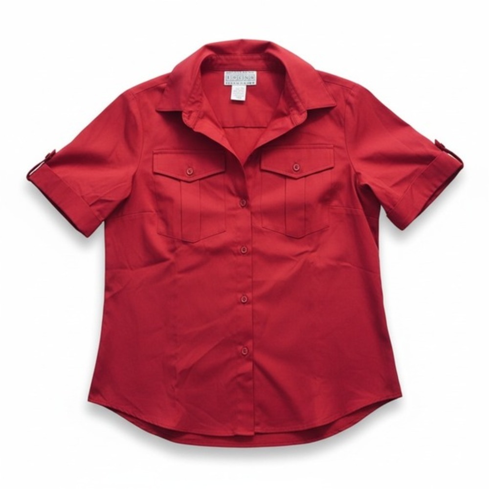 Saks Fifth Avenue Folio Collection Red Short Sleeve Button Down Shirt‎ Small Y2K